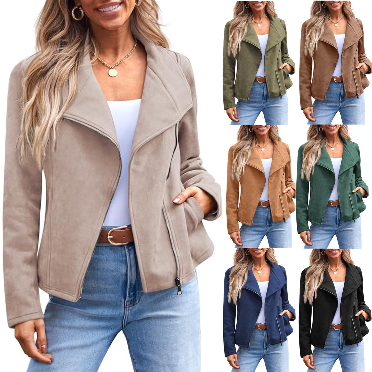 Faux Suede Moto Jacket – Women's Wide Lapel, 7 Colors – view 7