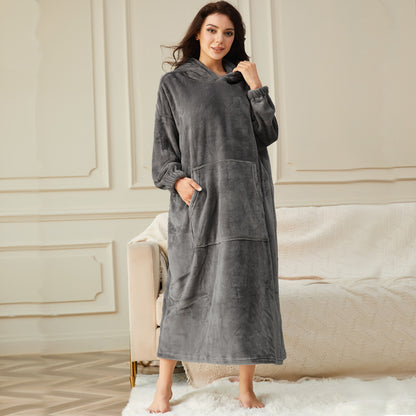 Long Hooded Flannel Lounge Robe – One Size, 11 Colors
