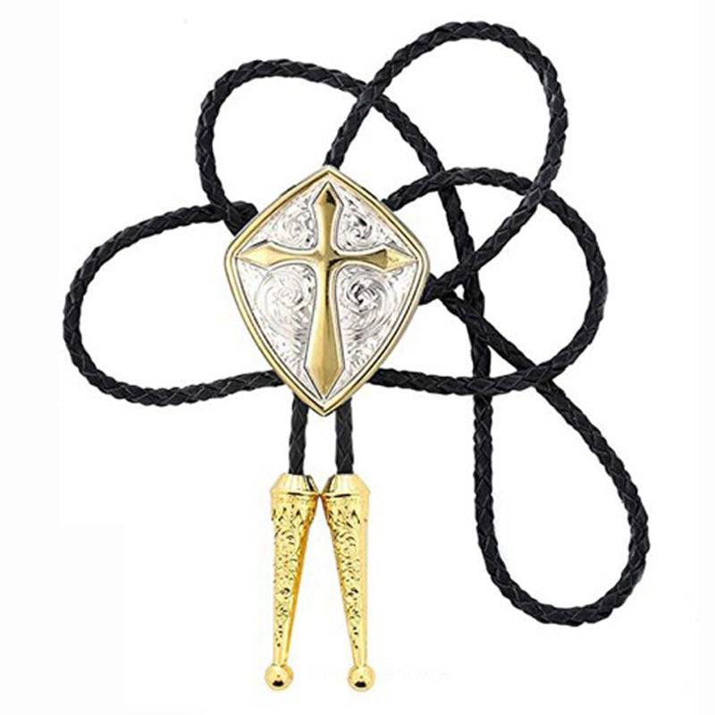Western Bolo Tie – Horse Head or Cross Shield Slide – view 8