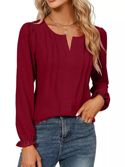 Notched Ruffle-Cuff Blouse — view 3