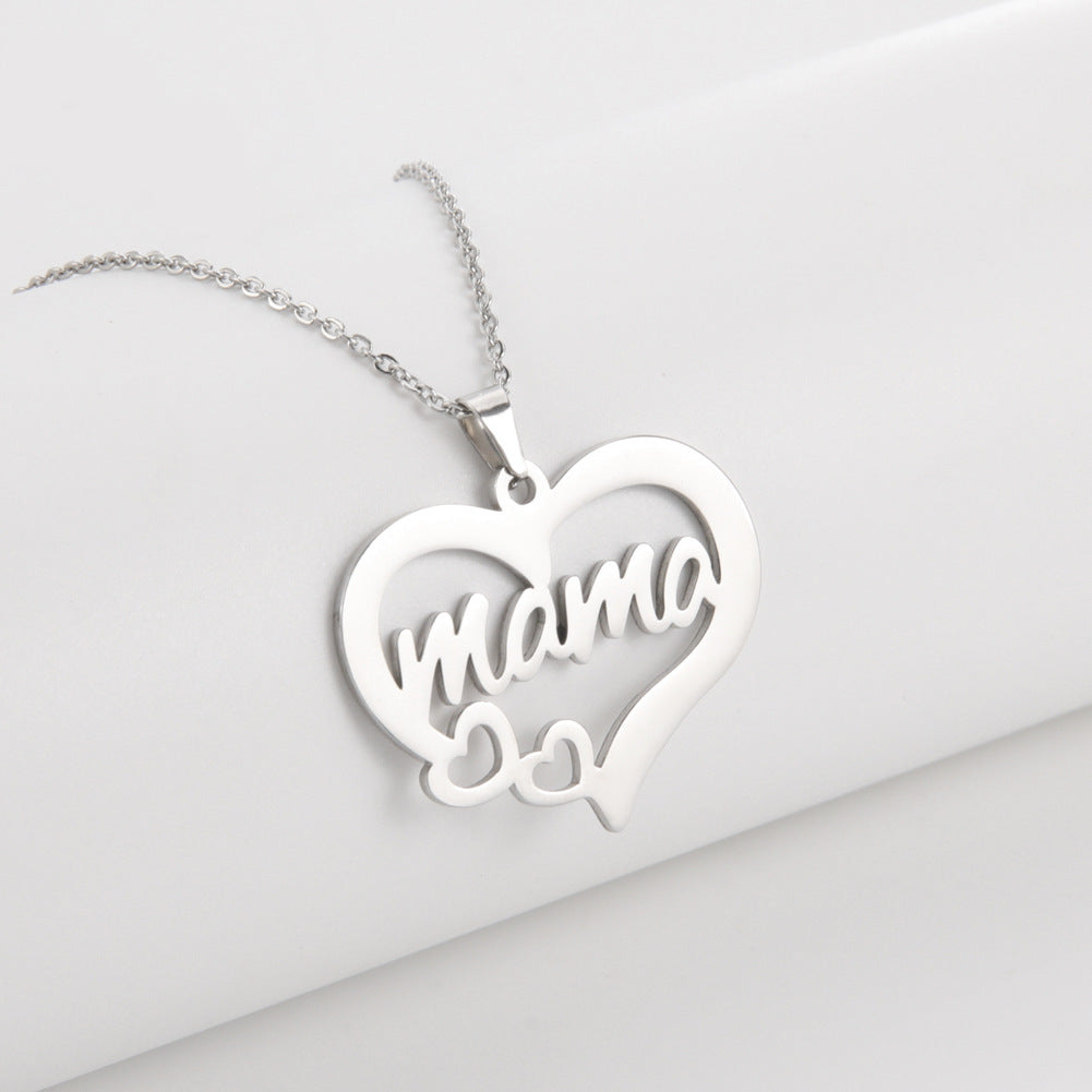 Hollow Heart Mama Necklace – Script Pendant – view 11
