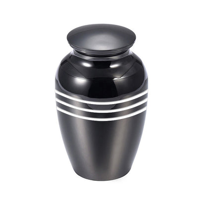 Striped Mini Cremation Urn – Stainless Steel, 70 × 45 mm in Black