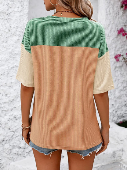 Color-block round-neck half-sleeve tee — view 24 | Organic Truth