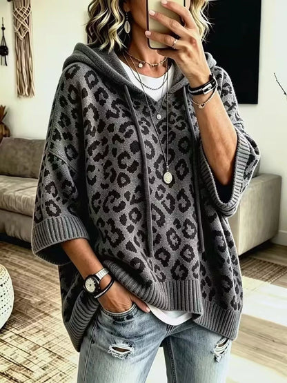 Leopard Hooded Sweater – Drawstring — view 6
