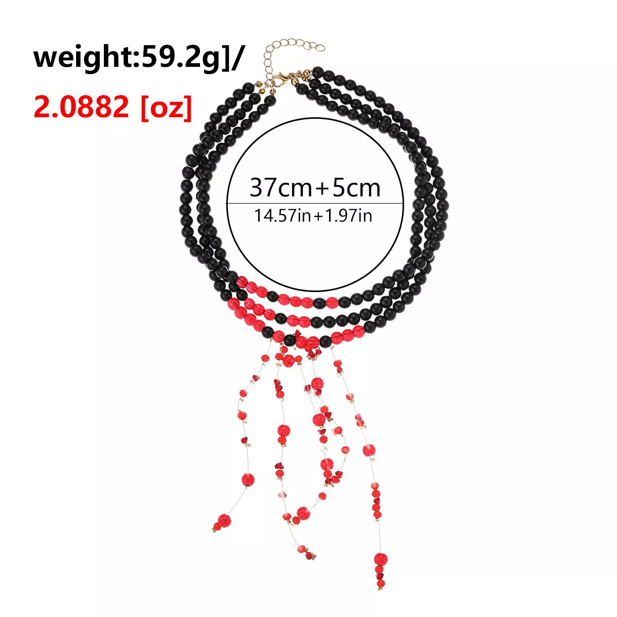 Halloween Beaded Choker — Layered Red Dangles