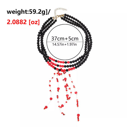 Halloween Beaded Choker — Layered Red Dangles