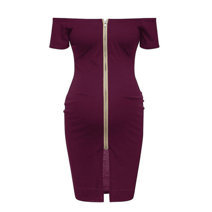 Off-Shoulder Bodycon Maternity Dress – Back-Zip Party Dress – view 7