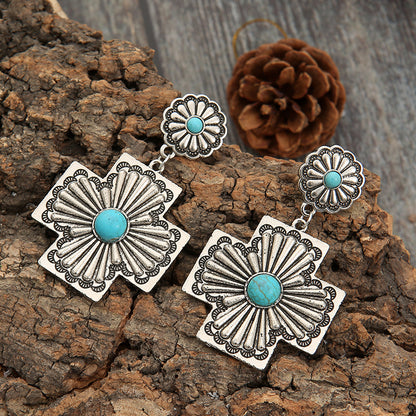 Concho Cross Earrings – Blue-Green Stone-Look, Silver-Tone – view 6