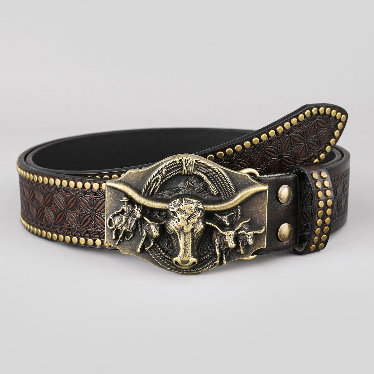 Longhorn Studded Western Belt – 4 Buckle Styles – view 3