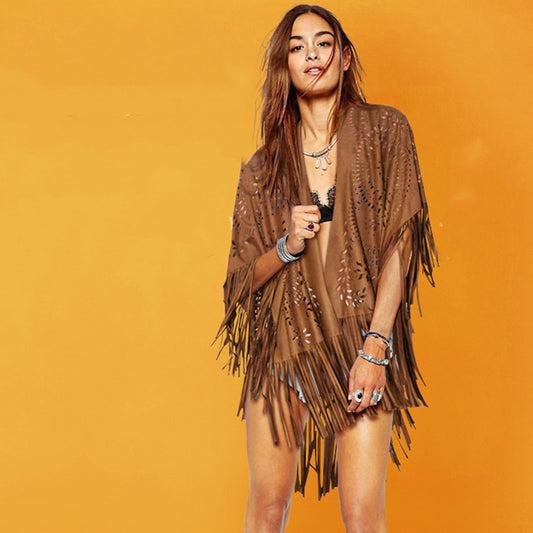 Suede-Look Fringe Poncho Vest – 5 Colors