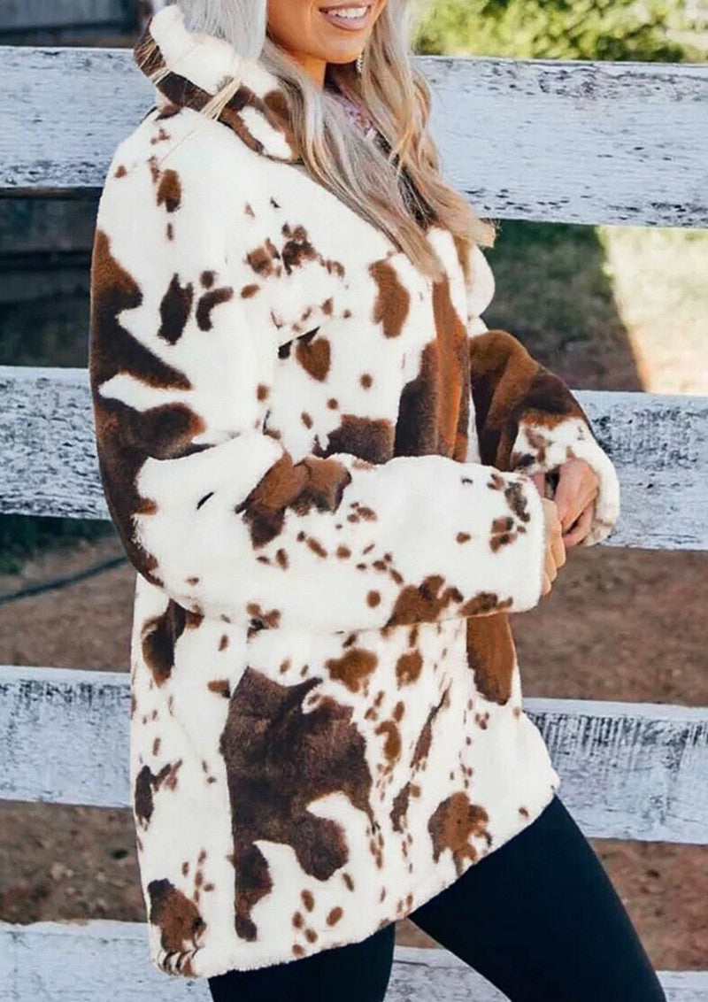 Cow Print Sweater – Women's Pullover, Brown