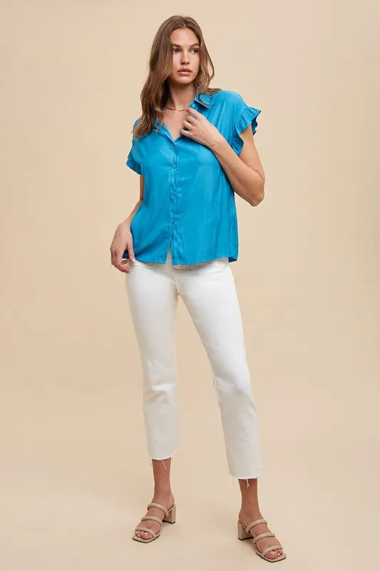 Ruffle Sleeve Woven Blouse – Relaxed Fit — view 5