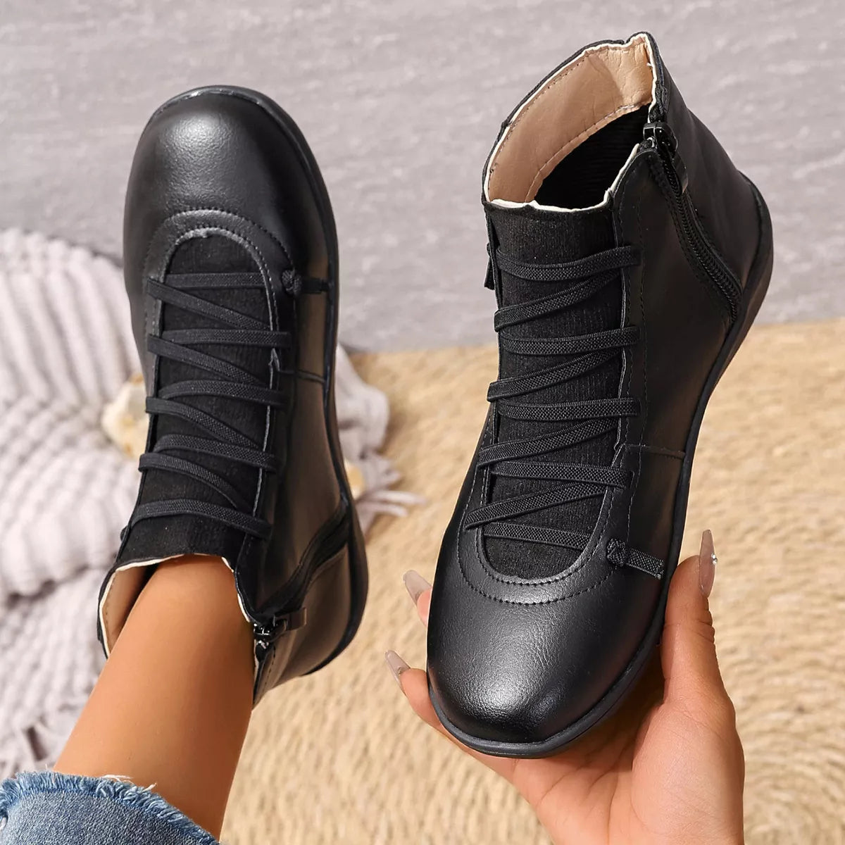 Faux Leather Ankle Boots – Lace-Up — view 5