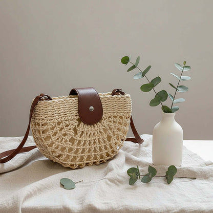 Semicircle Straw Crossbody Bag Hollow Out Cutout Woven Shoulder Bag-2