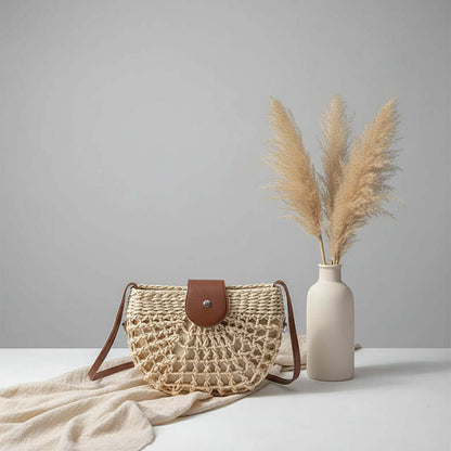 Semicircle Straw Crossbody Bag Hollow Out Cutout Woven Shoulder Bag-3