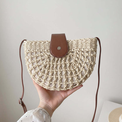 Semicircle Straw Crossbody Bag Hollow Out Cutout Woven Shoulder Bag-5