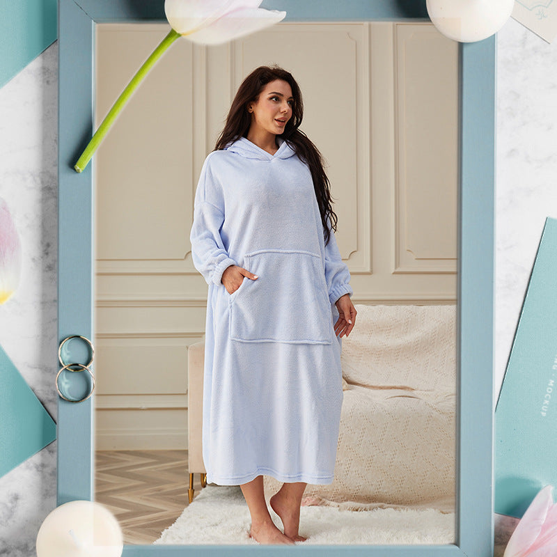 Long Hooded Flannel Lounge Robe – One Size, 11 Colors – view 11