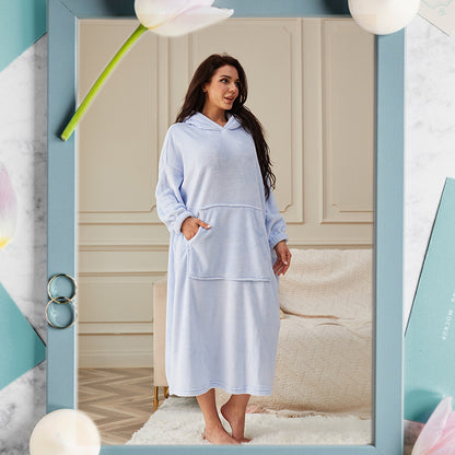 Long Hooded Flannel Lounge Robe – One Size, 11 Colors – view 11