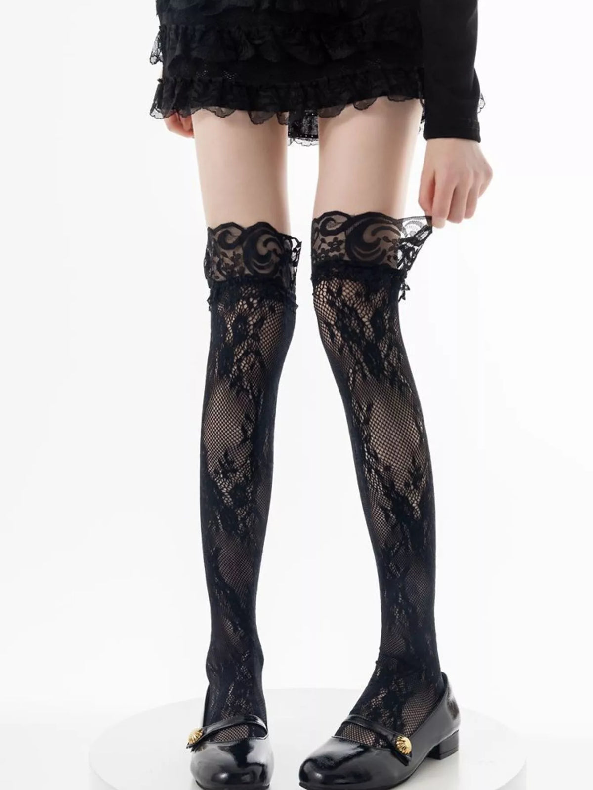 Lace Thigh-High Stockings – Black