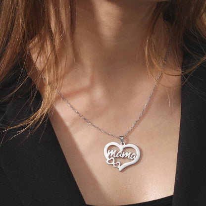 Hollow Heart Mama Necklace – Script Pendant – view 12