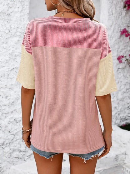 Color-block round-neck half-sleeve tee — view 2 | Organic Truth