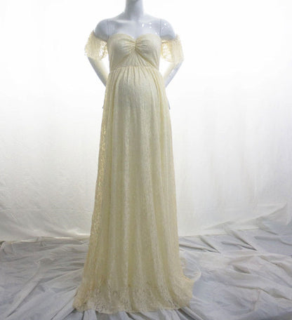 Off-Shoulder Lace Maternity Gown – Trailing Photoshoot Dress – view 9