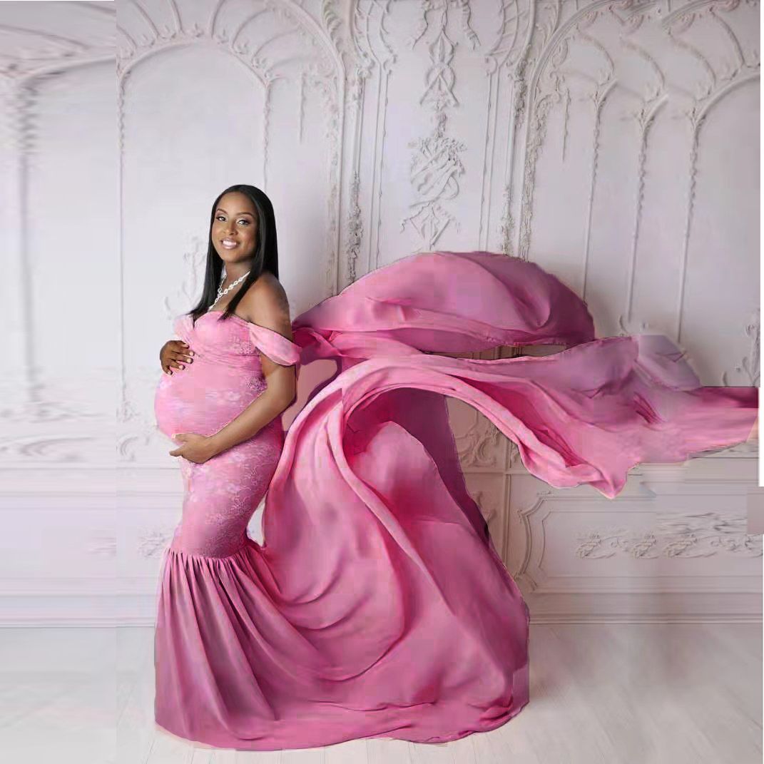 Flutter-Sleeve Maternity Maxi Dress – Ruffle Photoshoot Gown – view 6