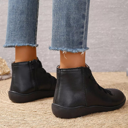 Faux Leather Ankle Boots – Lace-Up — view 3