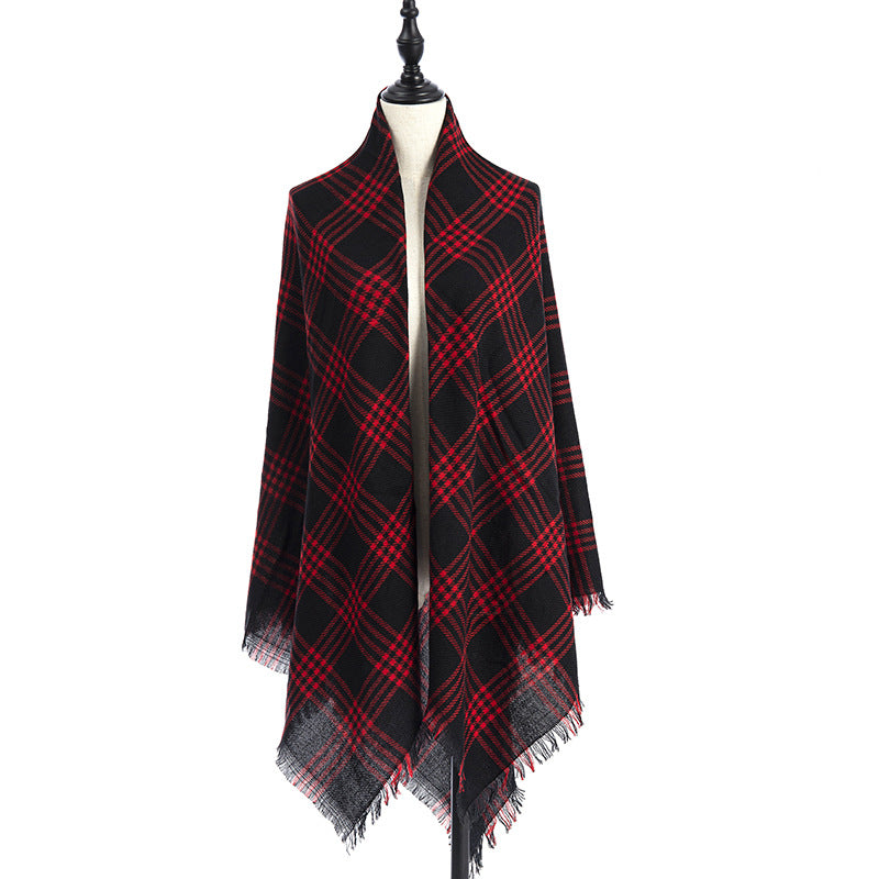 Plaid Square Blanket Scarf – 55 × 55 in – D7