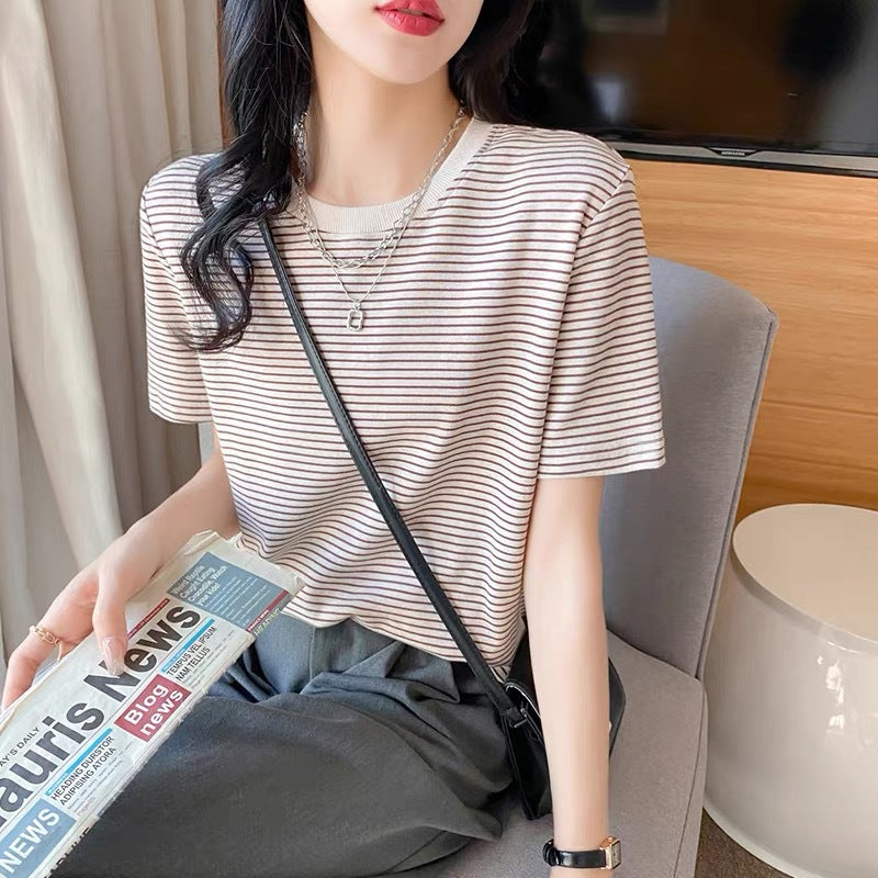 Striped Nursing Tee – Short-Sleeve Layered Front – view 5