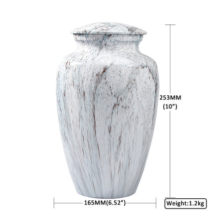 Aluminum Cremation Urn for Ashes – White Marble-Look Finish – view 3