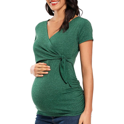 Cross V-Neck Nursing Tee – Twist-Front Maternity Top – view 2