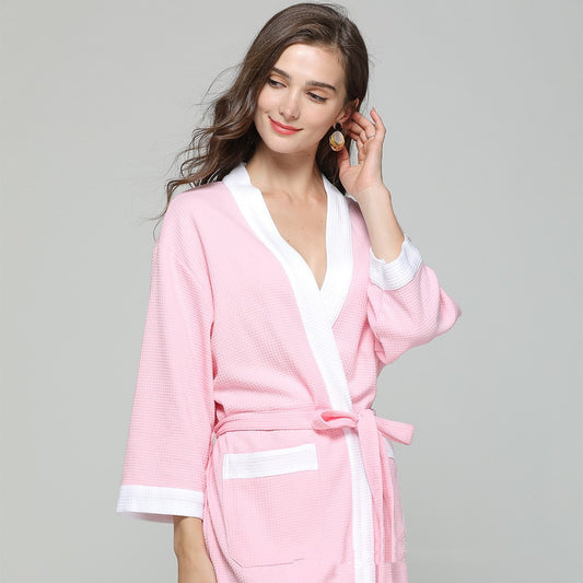 Waffle Kimono Robe with Contrast Trim – Men's & Women's – view 2