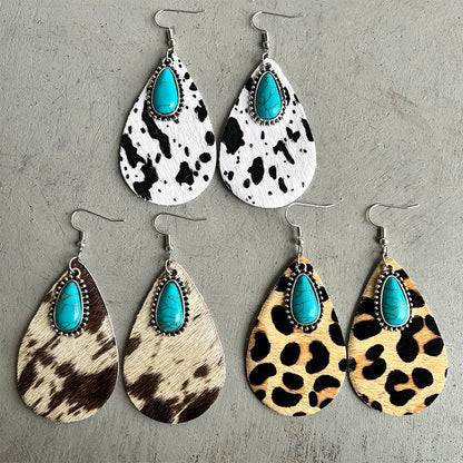 Animal-print teardrop earrings: Animal Print Teardrop Earrings – Blue-Green Accent, 7 Styles