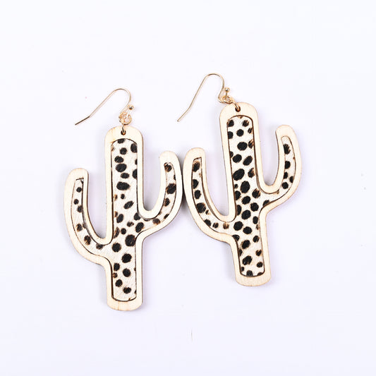 Cactus Wood Earrings – Cow, Cheetah & Dalmatian Print – view 2