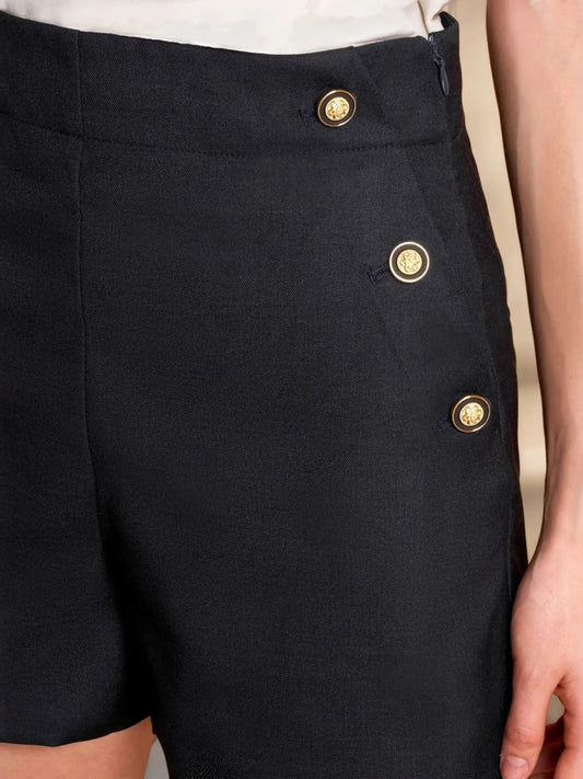 High-Waisted Shorts – Decorative Button Pocketed — view 2