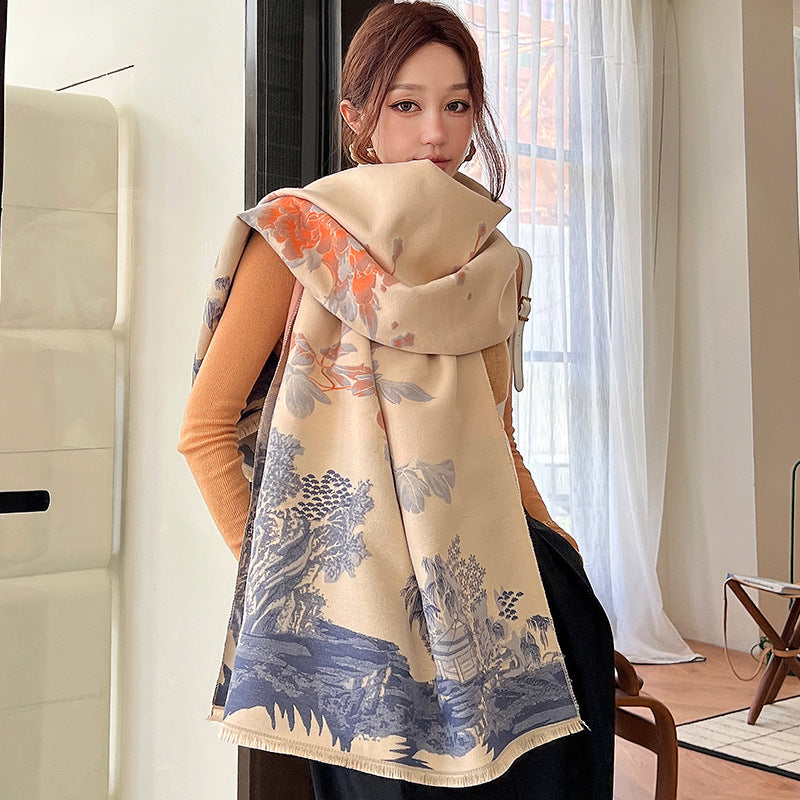 Vintage Oil-Painting Print Scarf – 26 × 75 in – view 3