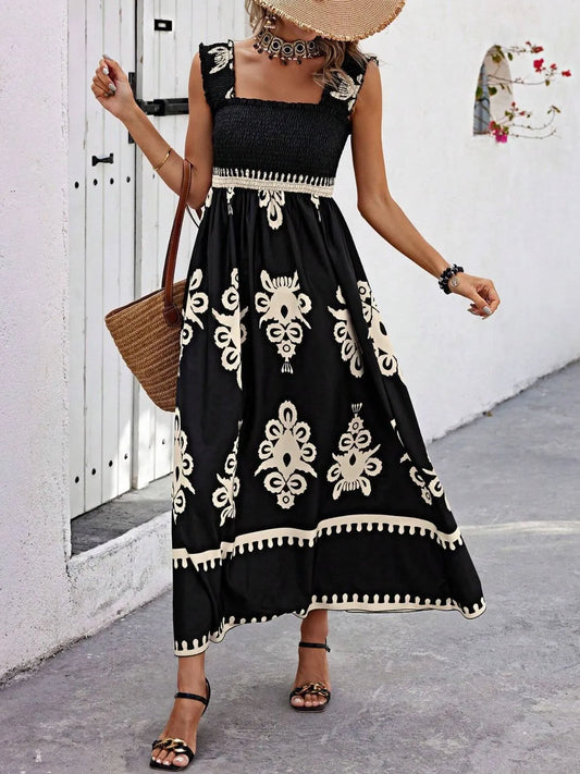 Smocked Wide-Strap Maxi Dress – Printed — view 2