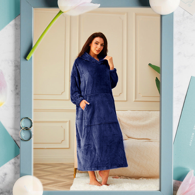 Long Hooded Flannel Lounge Robe – One Size, 11 Colors – view 2