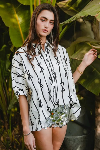 Bow Ribbon Printed Shirt – Button-Down — view 3