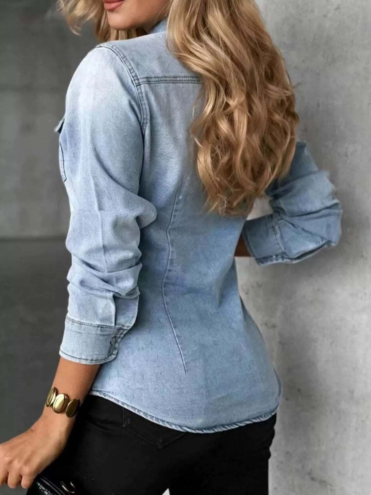Snap Down Slim-Fit Denim Shirt — view 3