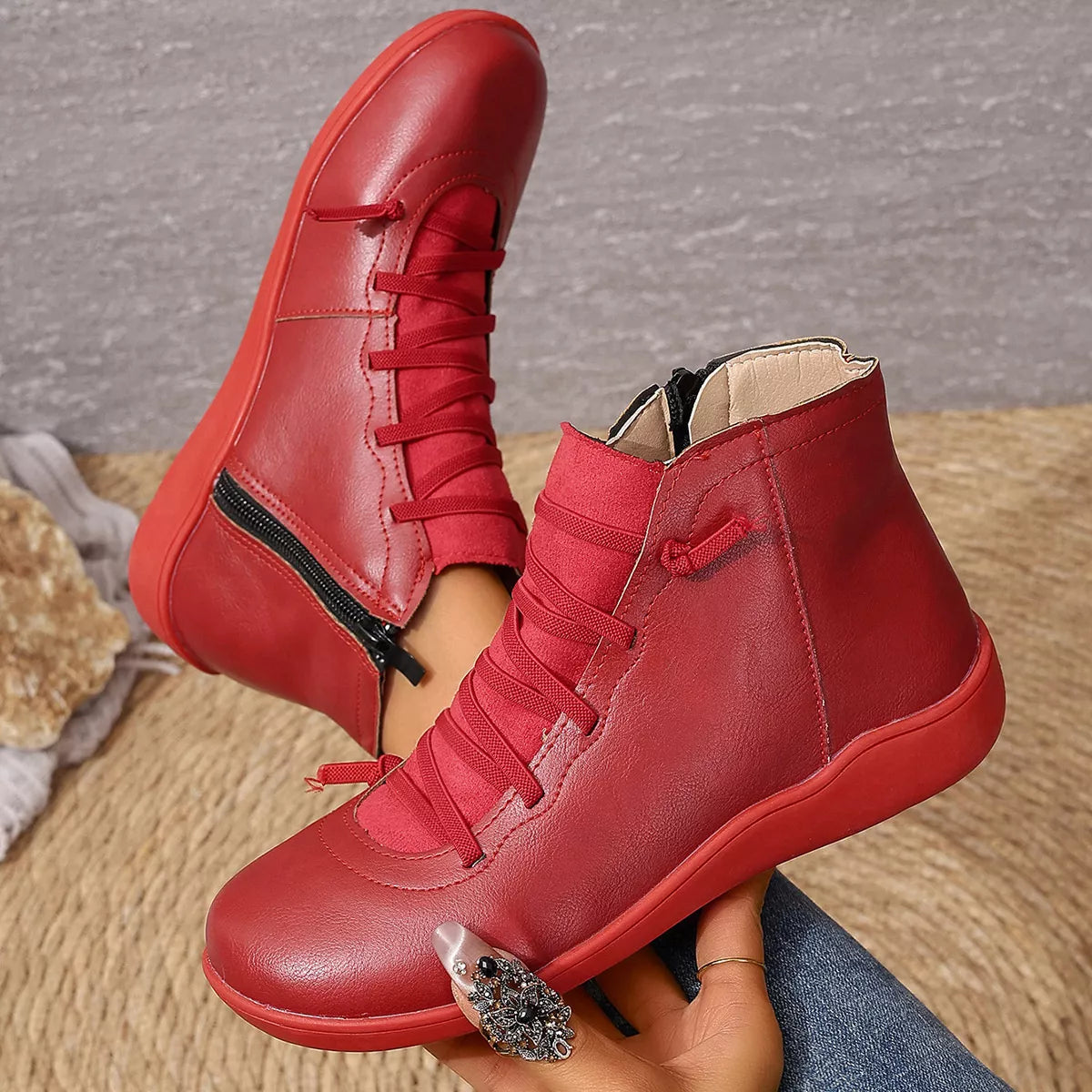 Faux Leather Ankle Boots – Lace-Up — view 9
