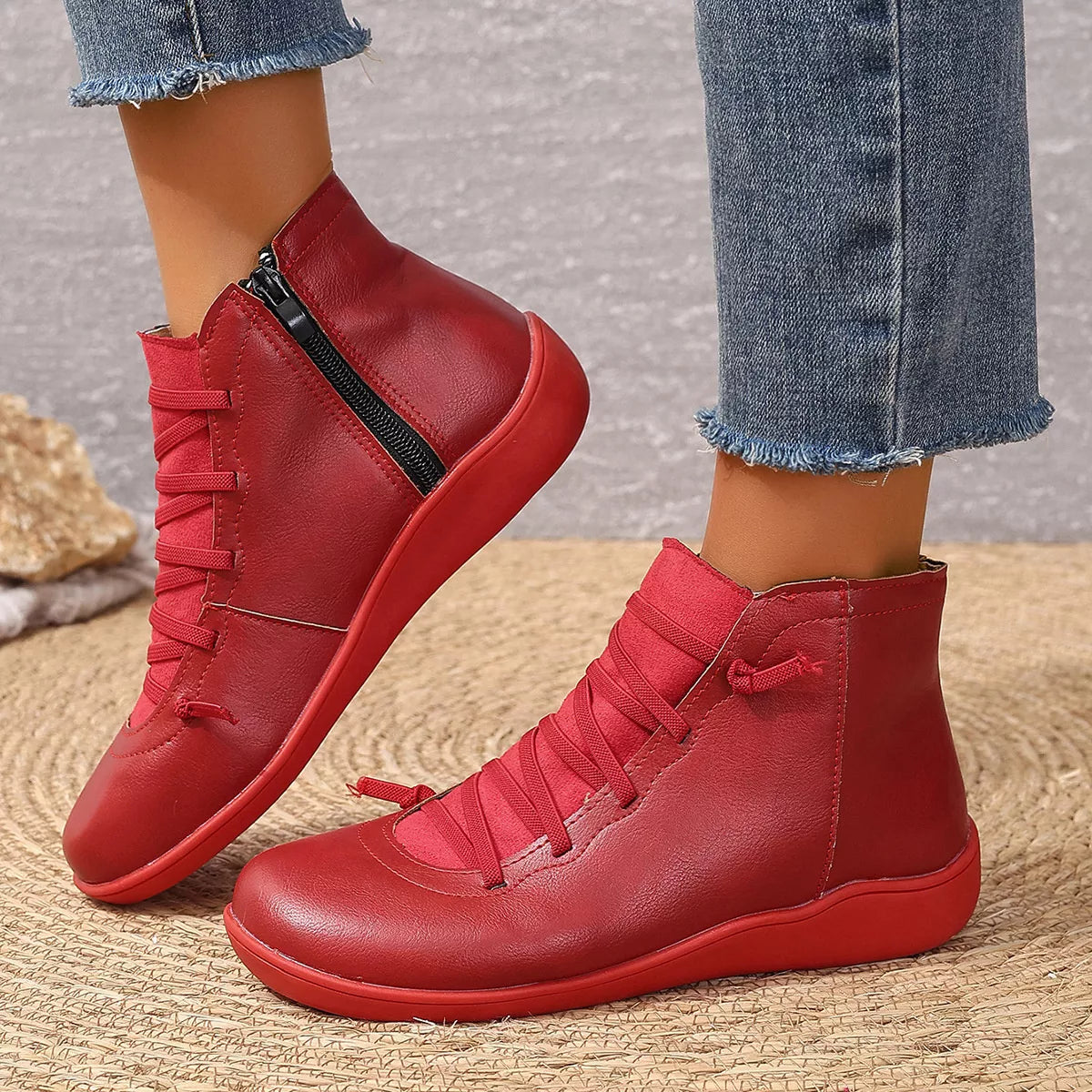 Faux Leather Ankle Boots – Lace-Up — view 6