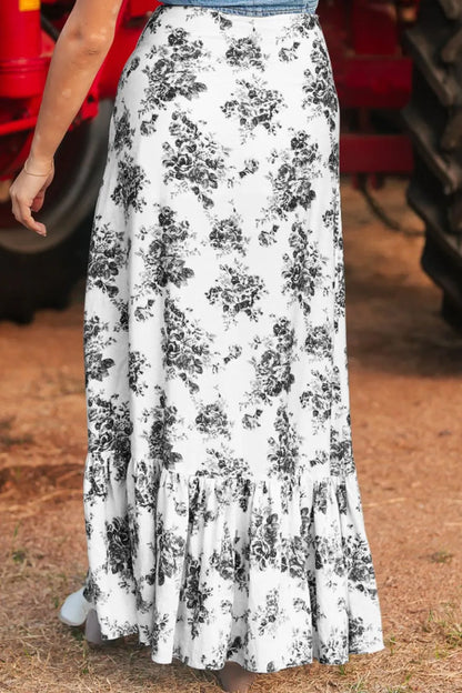 Floral Ruffle Maxi Skirt – High Waist Split — view 8