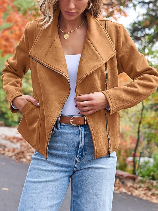 Faux Suede Moto Jacket – Women's Wide Lapel, 7 Colors – view 8