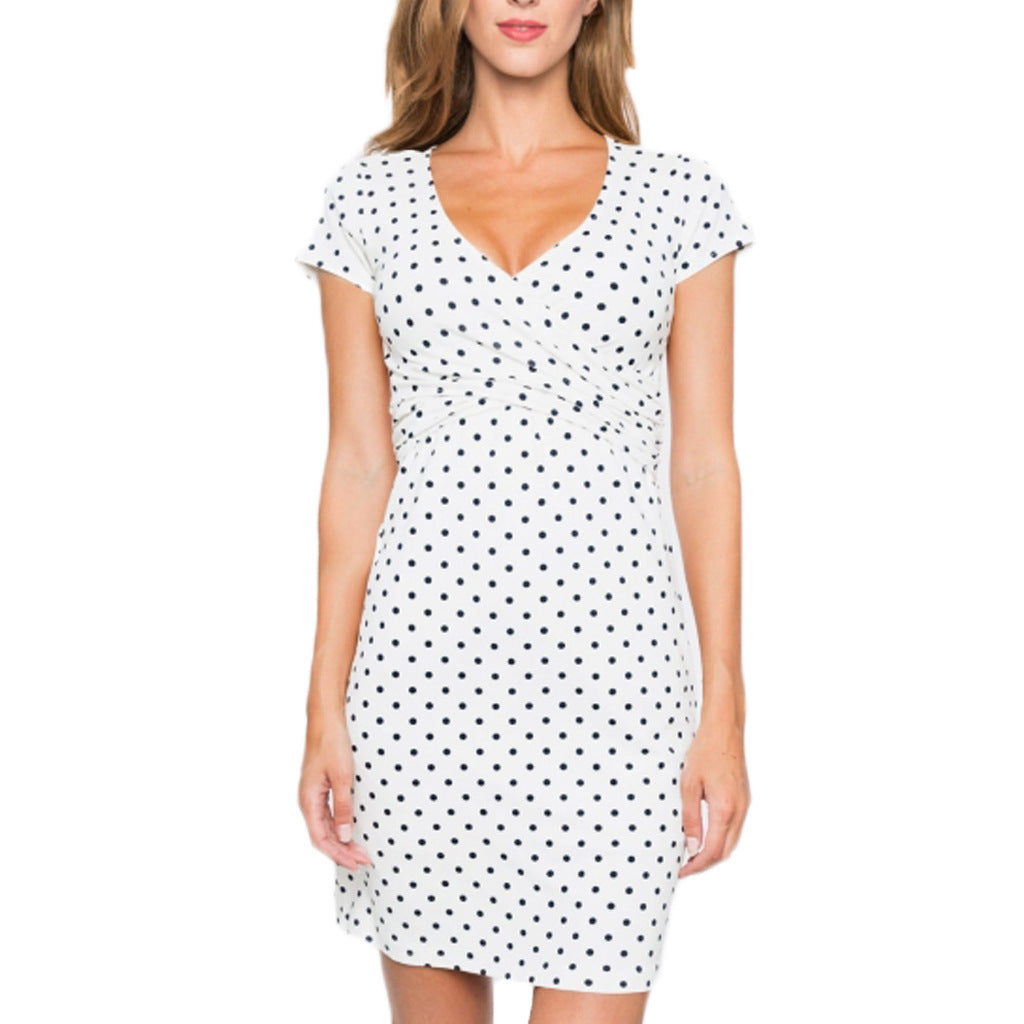 Polka Dot Nursing Dress – Crossover V-Neck Maternity Dress – view 8