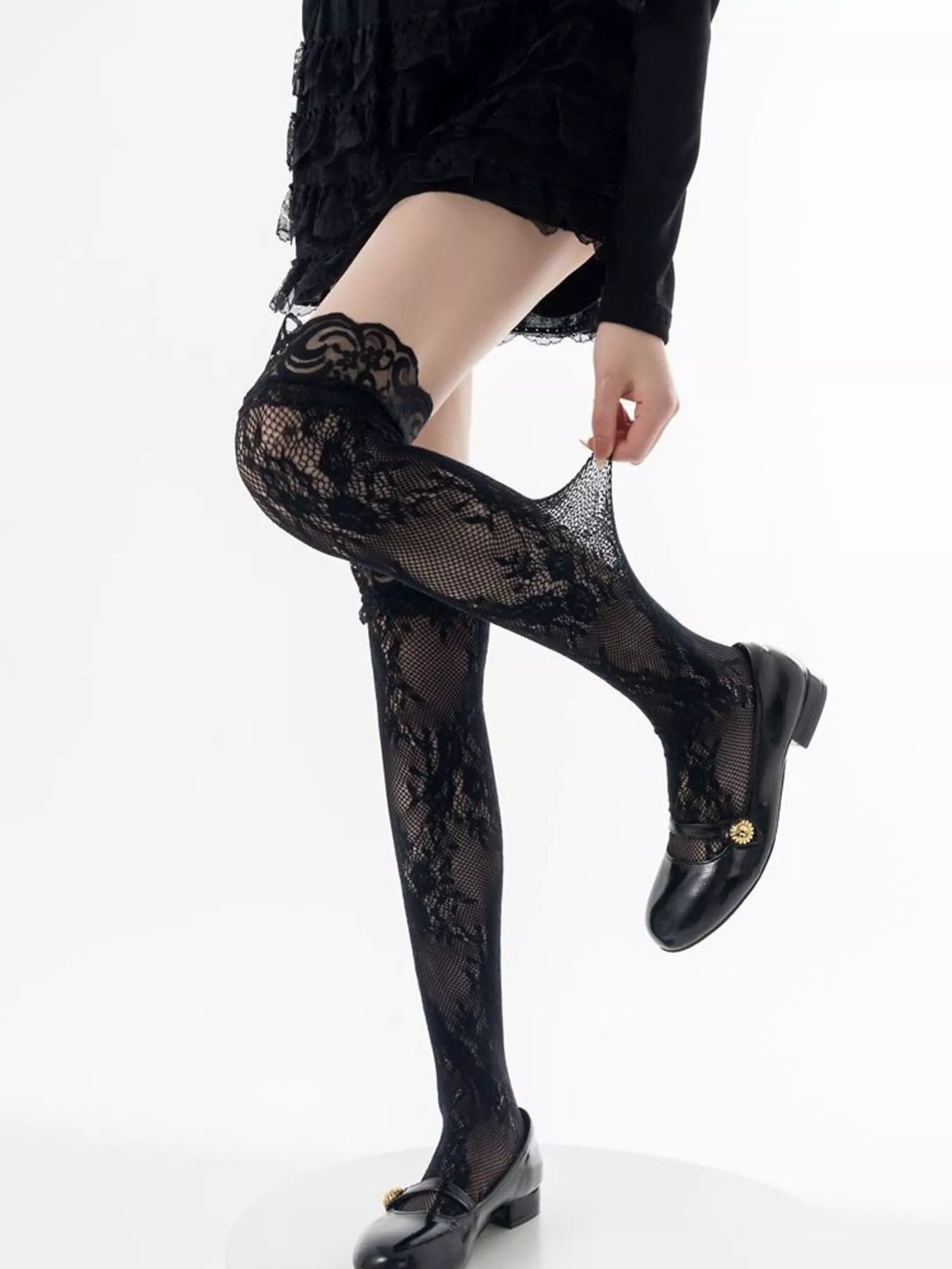 Lace Thigh-High Stockings – Black — view 5