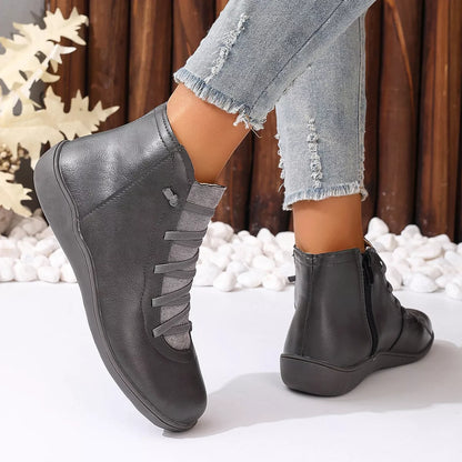 Faux Leather Ankle Boots – Lace-Up — view 29