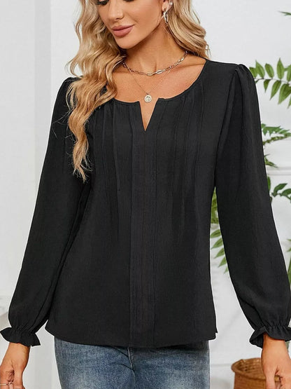 Notched Ruffle-Cuff Blouse — view 13