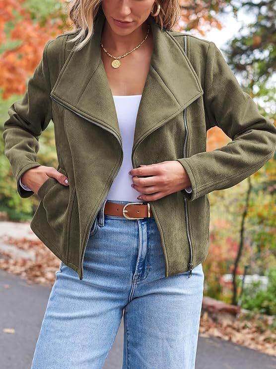 Faux Suede Moto Jacket – Women's Wide Lapel, 7 Colors – view 10